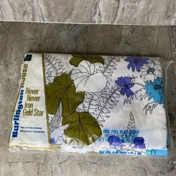 New Vintage Floral 60s 1960s 70s 1970s flat sheet Burlington Spring bouquet - Picture 5 of 10